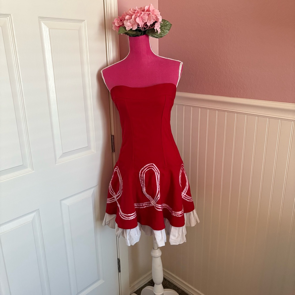 Retro Red And White Mini A-Line With Bubble Skirt Dress Size Large Ice Design